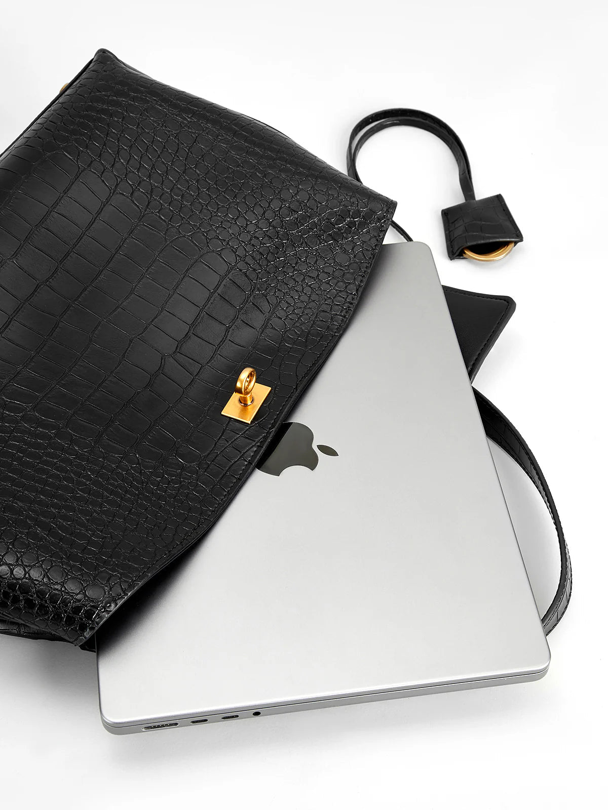 Celia Crocodile Bag - Black - CASAVENZA