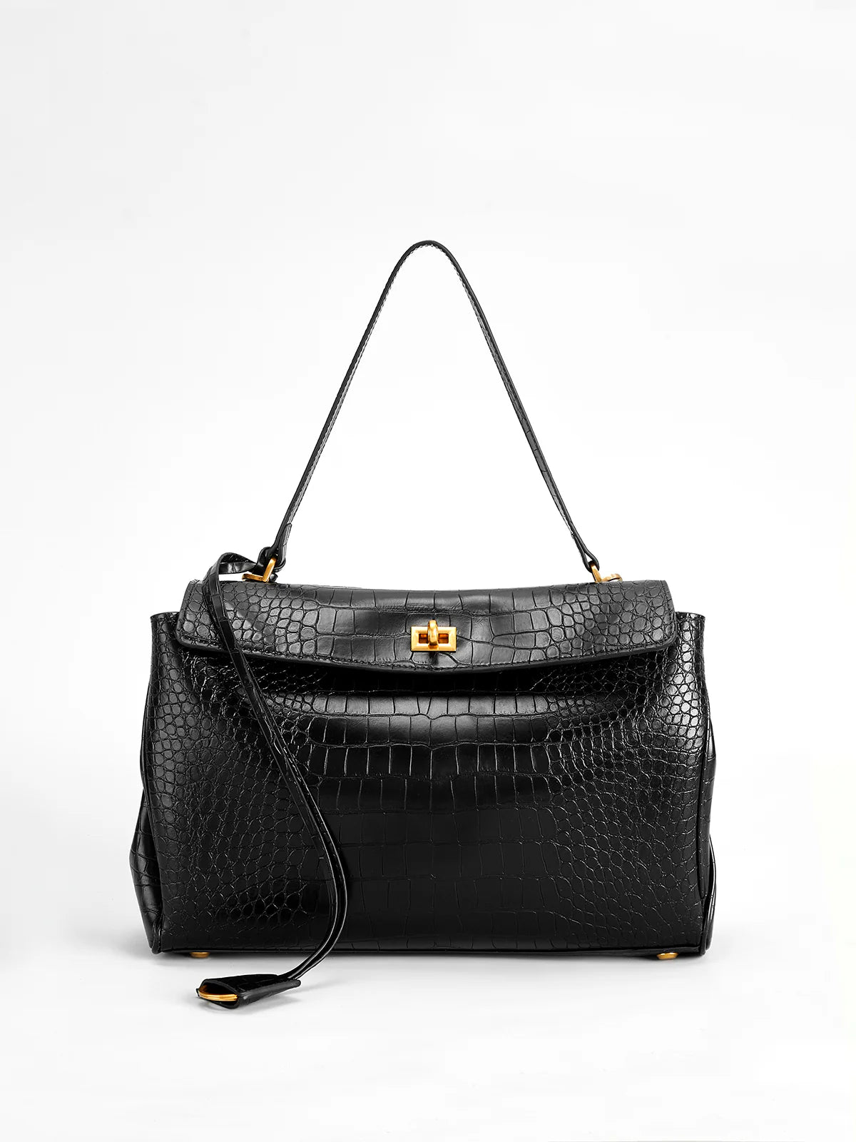 Celia Crocodile Bag - Black - CASAVENZA