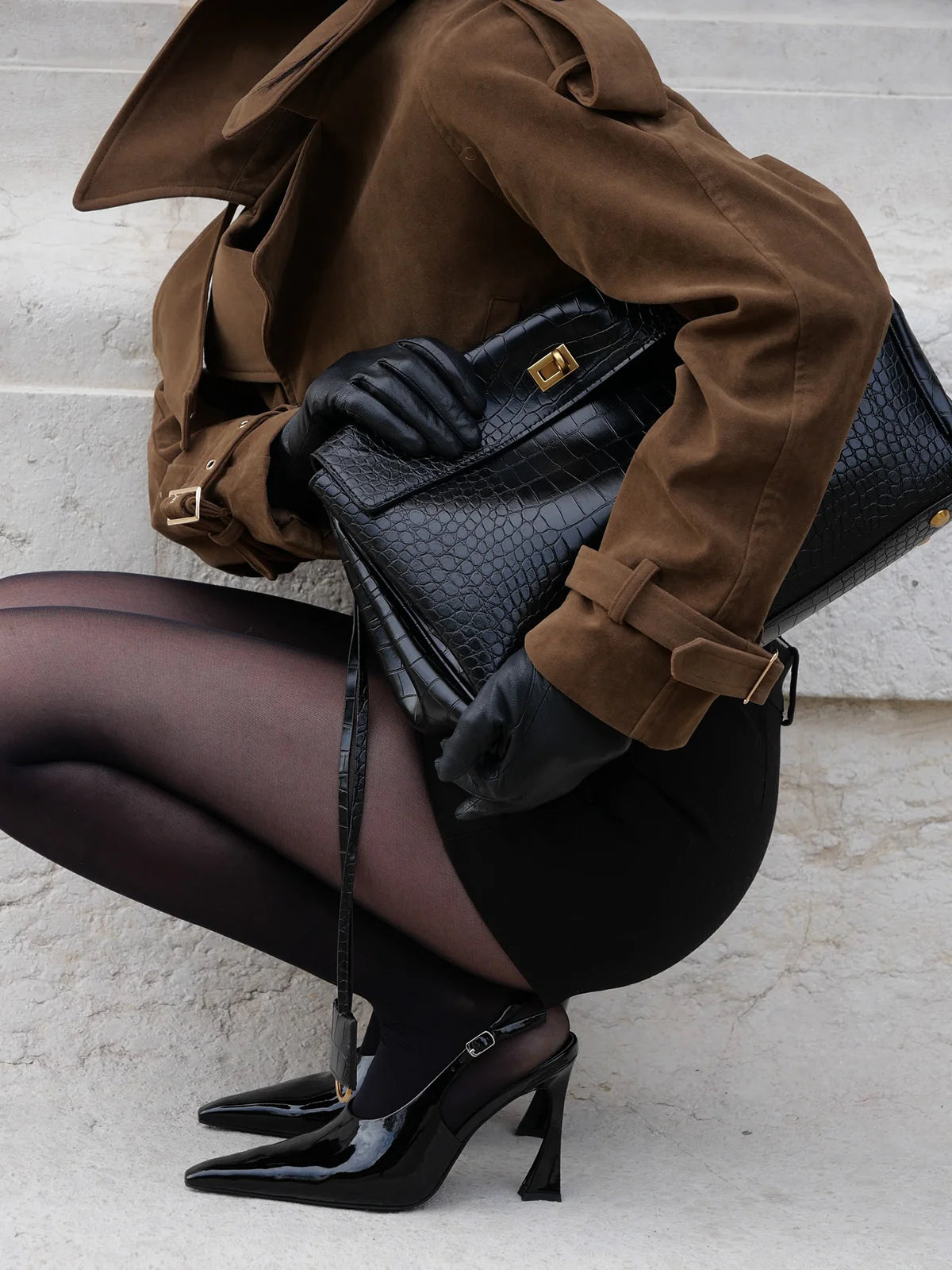 Celia Crocodile Bag - Black - CASAVENZA