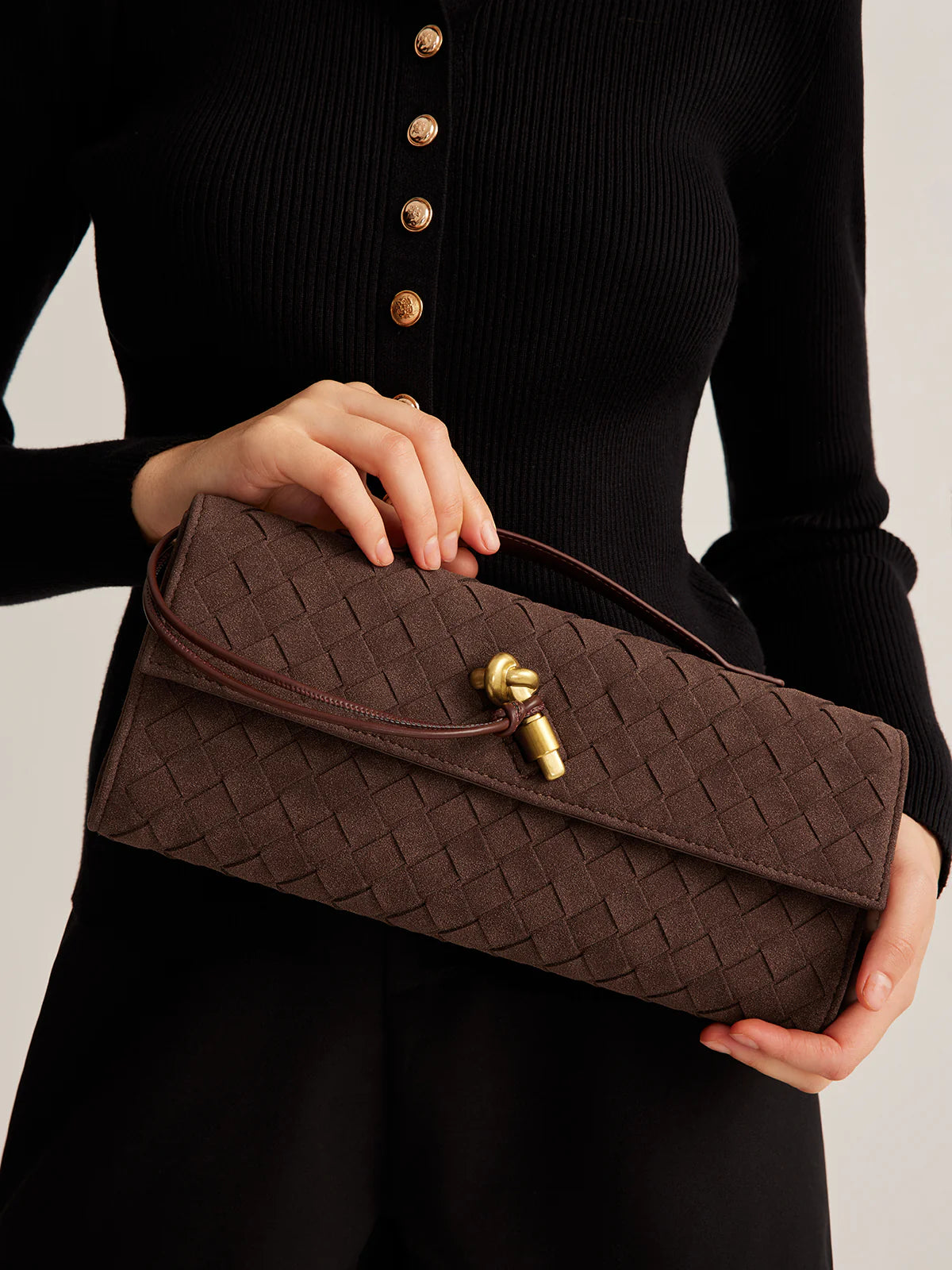 Emilia Suede Clutch Bag - Coffee - CASAVENZA