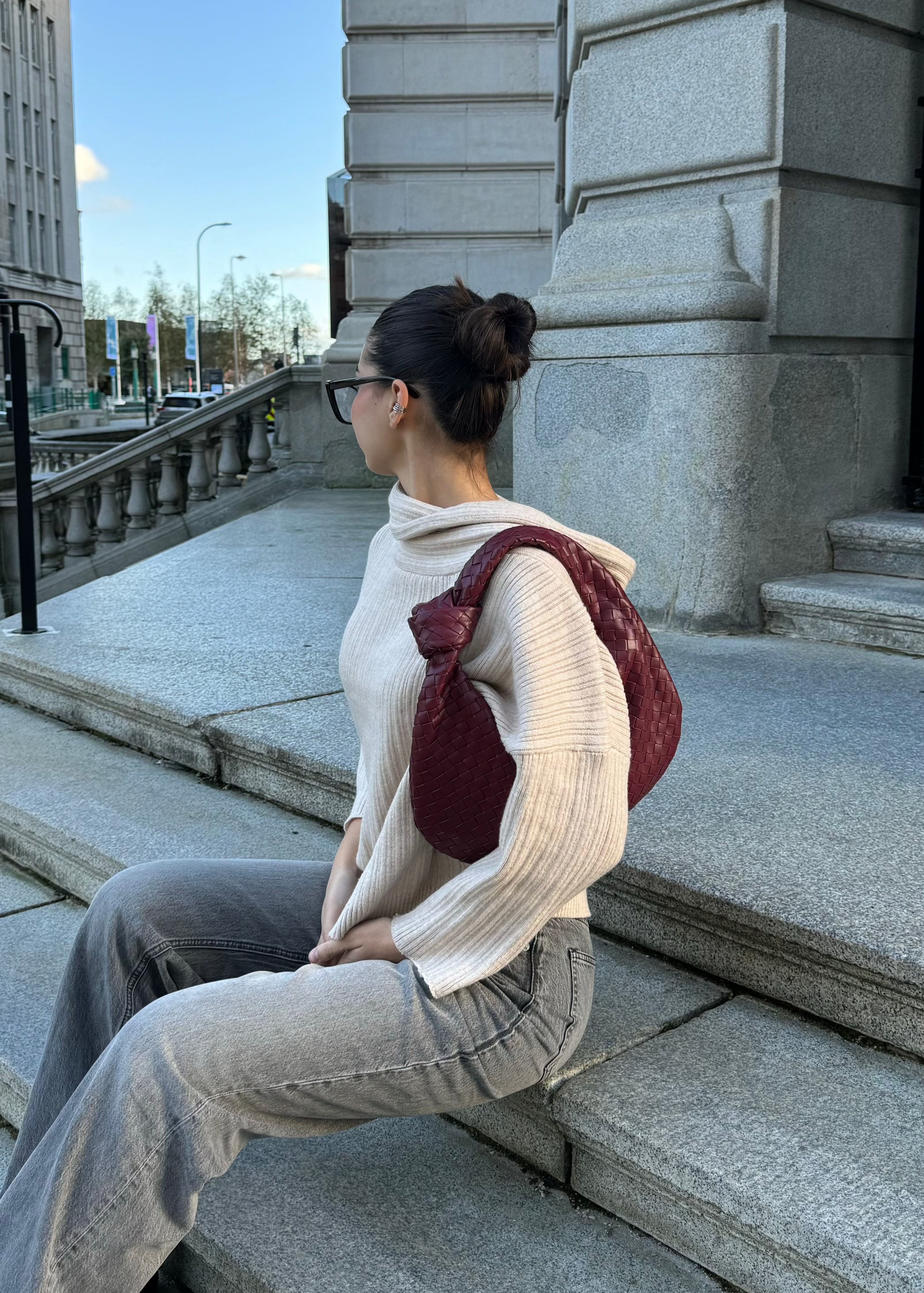 Medium Everyday Leather Bag - Wine Red - CASAVENZA