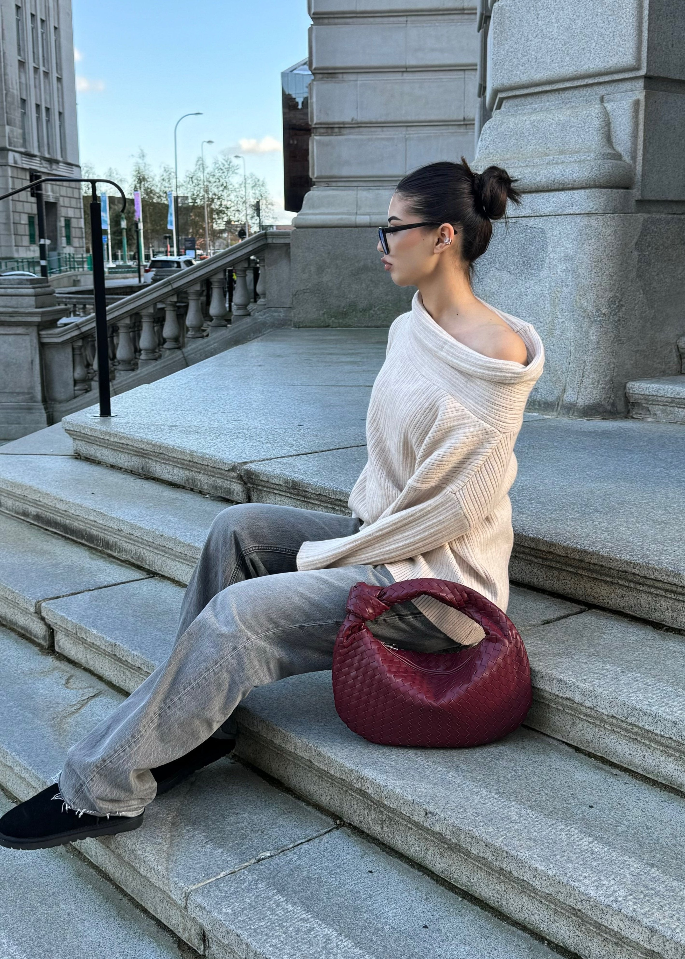 Medium Everyday Leather Bag - Wine Red - CASAVENZA
