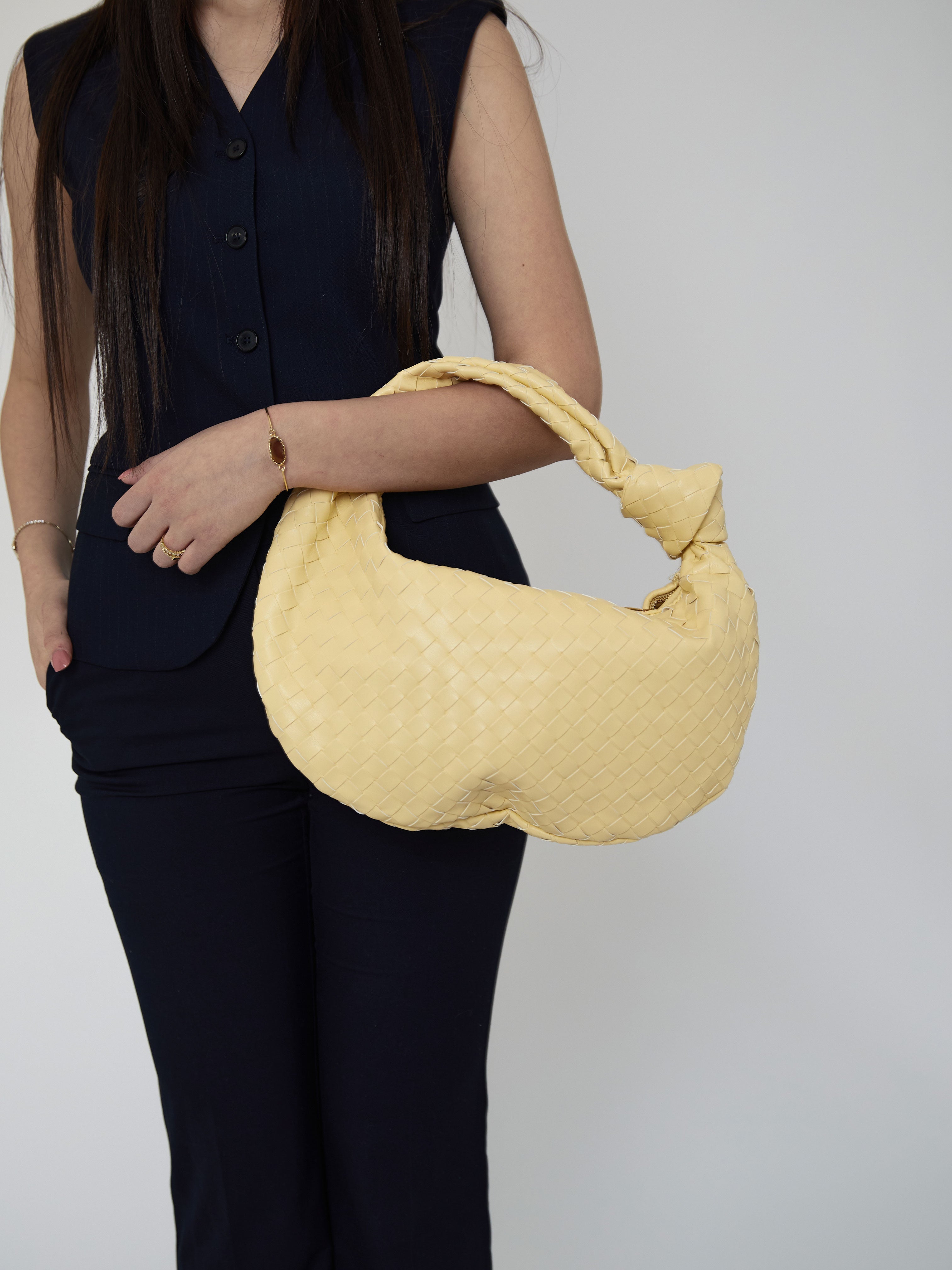 Medium Everyday Leather Bag - Light Yellow - CASAVENZA