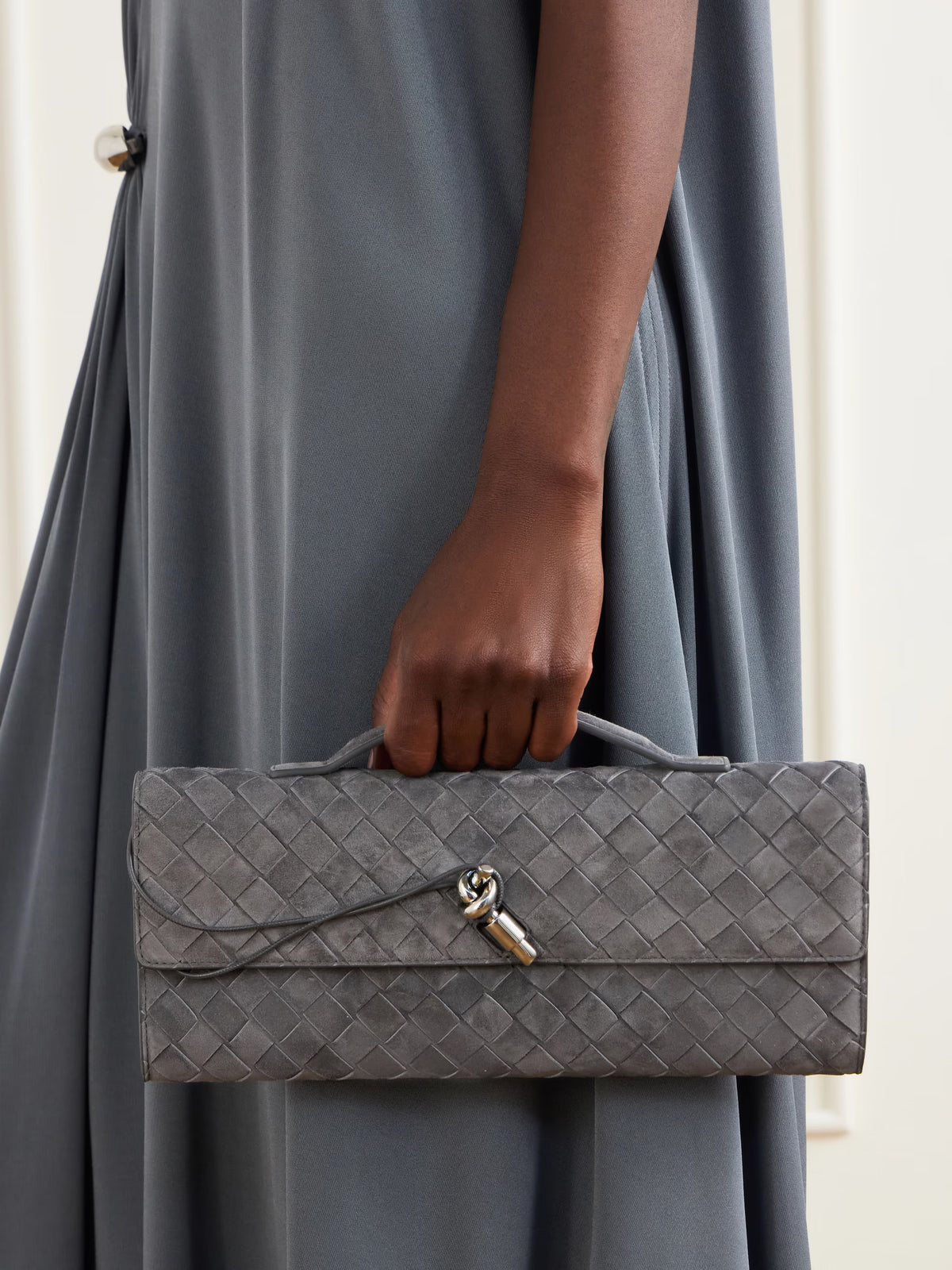 Emilia Suede Clutch Bag - Gray