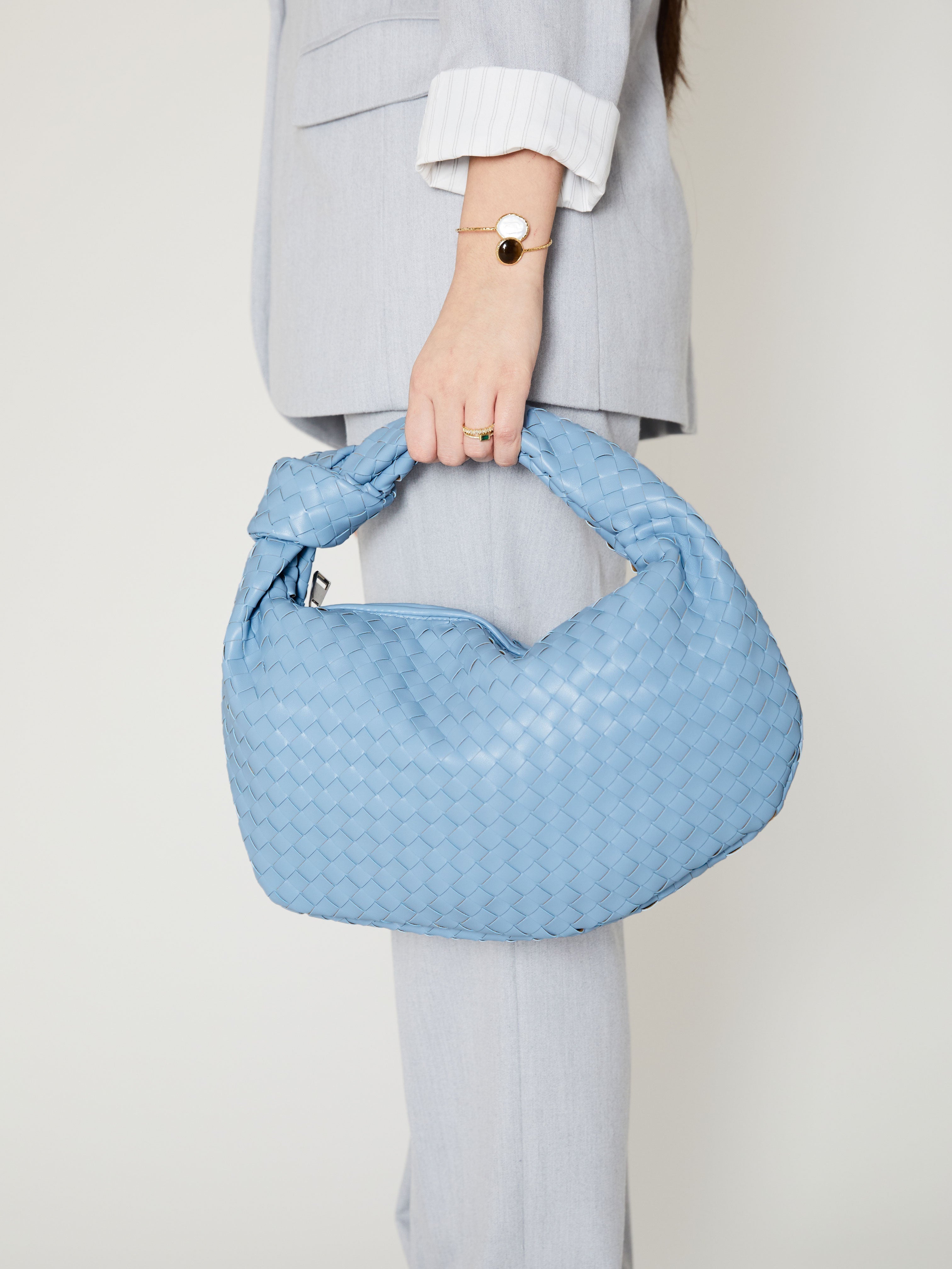 Medium Everyday Leather Bag - Sky Blue - CASAVENZA