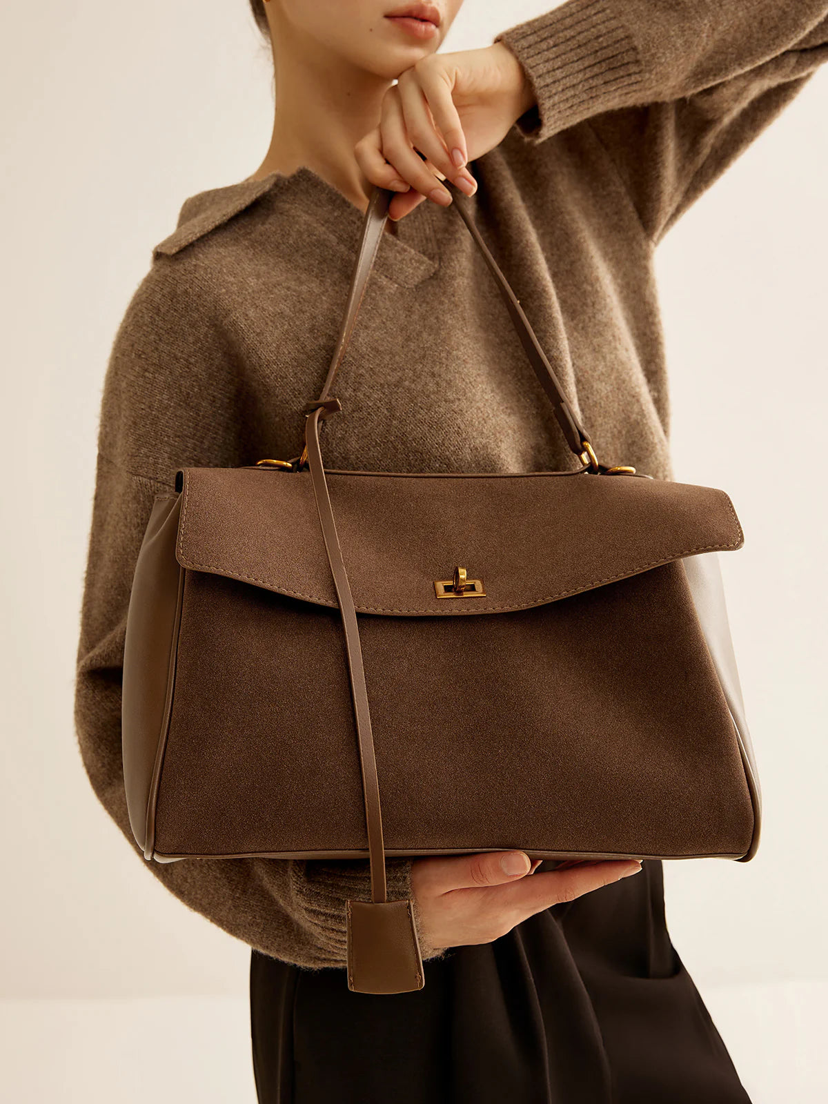 Celia Suede Bag - Brown - AmatoLeather 