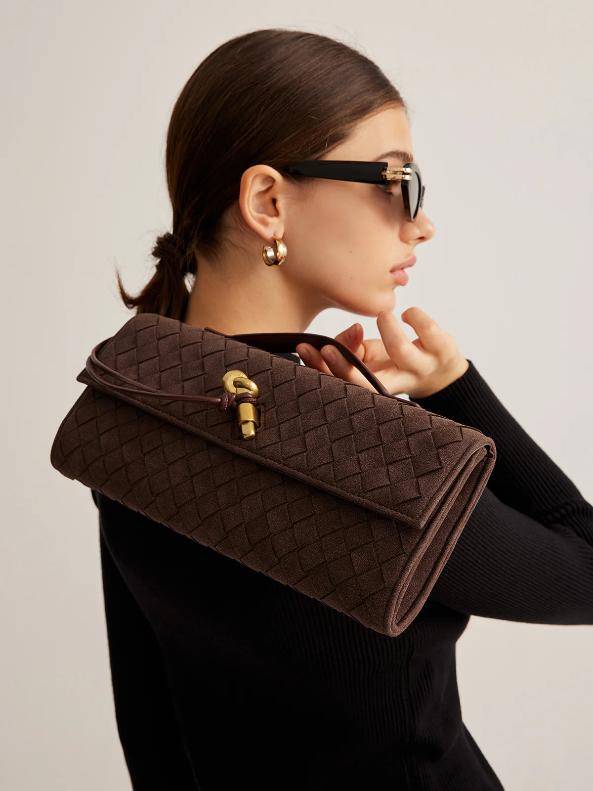 Emilia Suede Clutch Bag - Coffee - CASAVENZA
