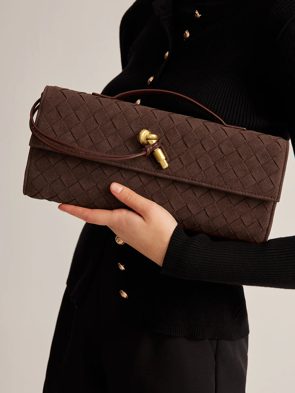 Emilia Suede Clutch Bag - Coffee - CASAVENZA