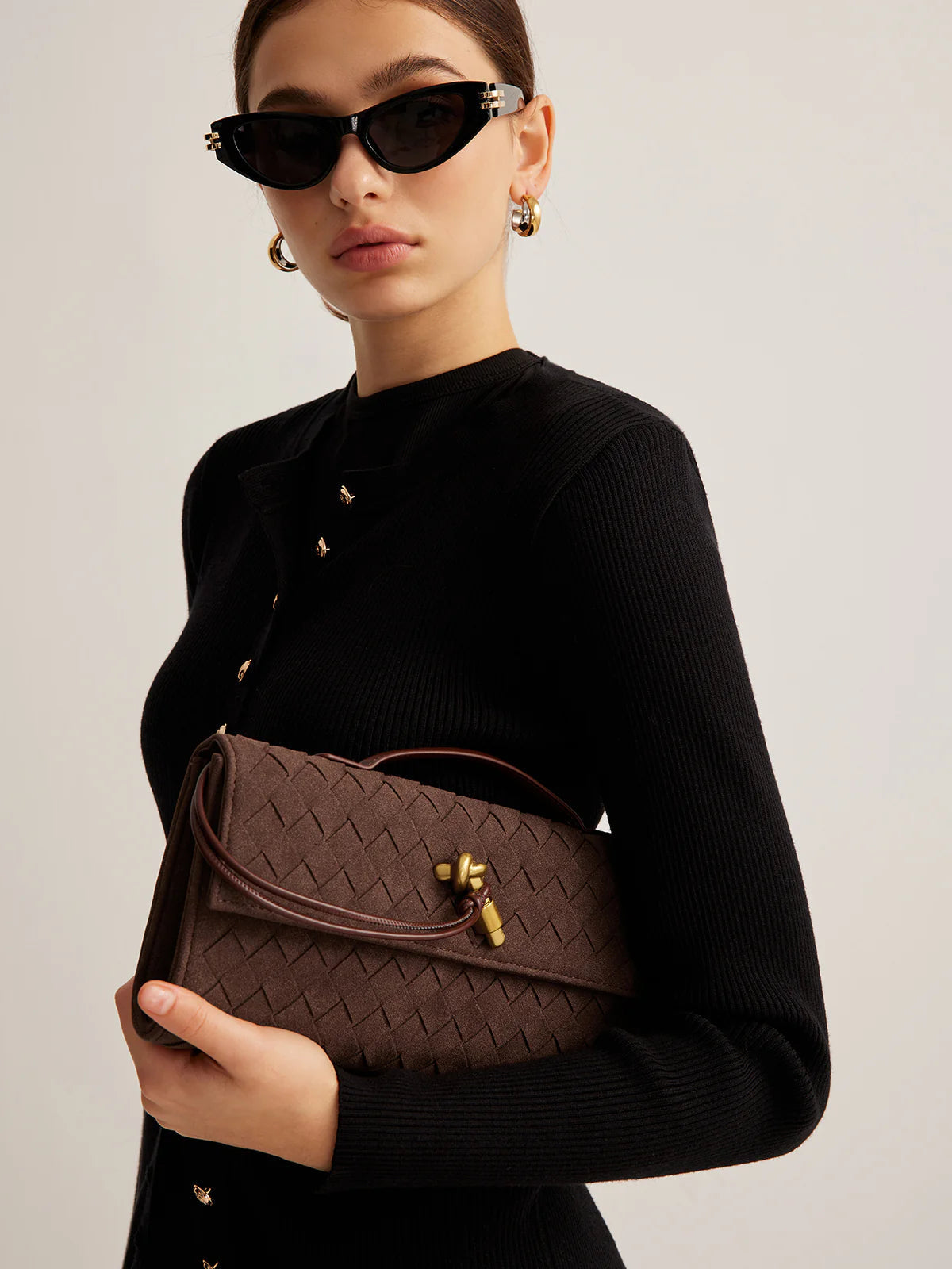 Emilia Suede Clutch Bag - Coffee - CASAVENZA