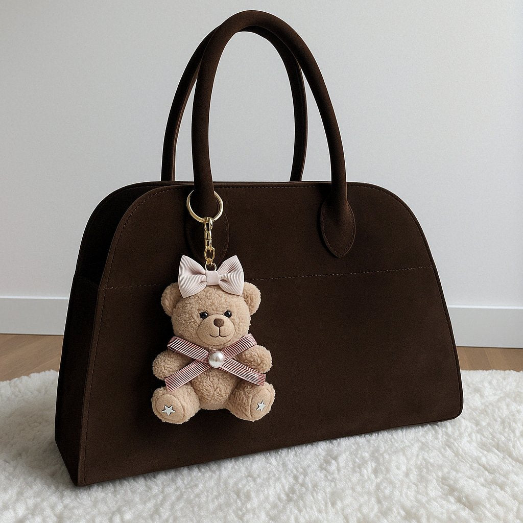 Pink Bow Teddy Bear Bag Charm - AmatoLeather 