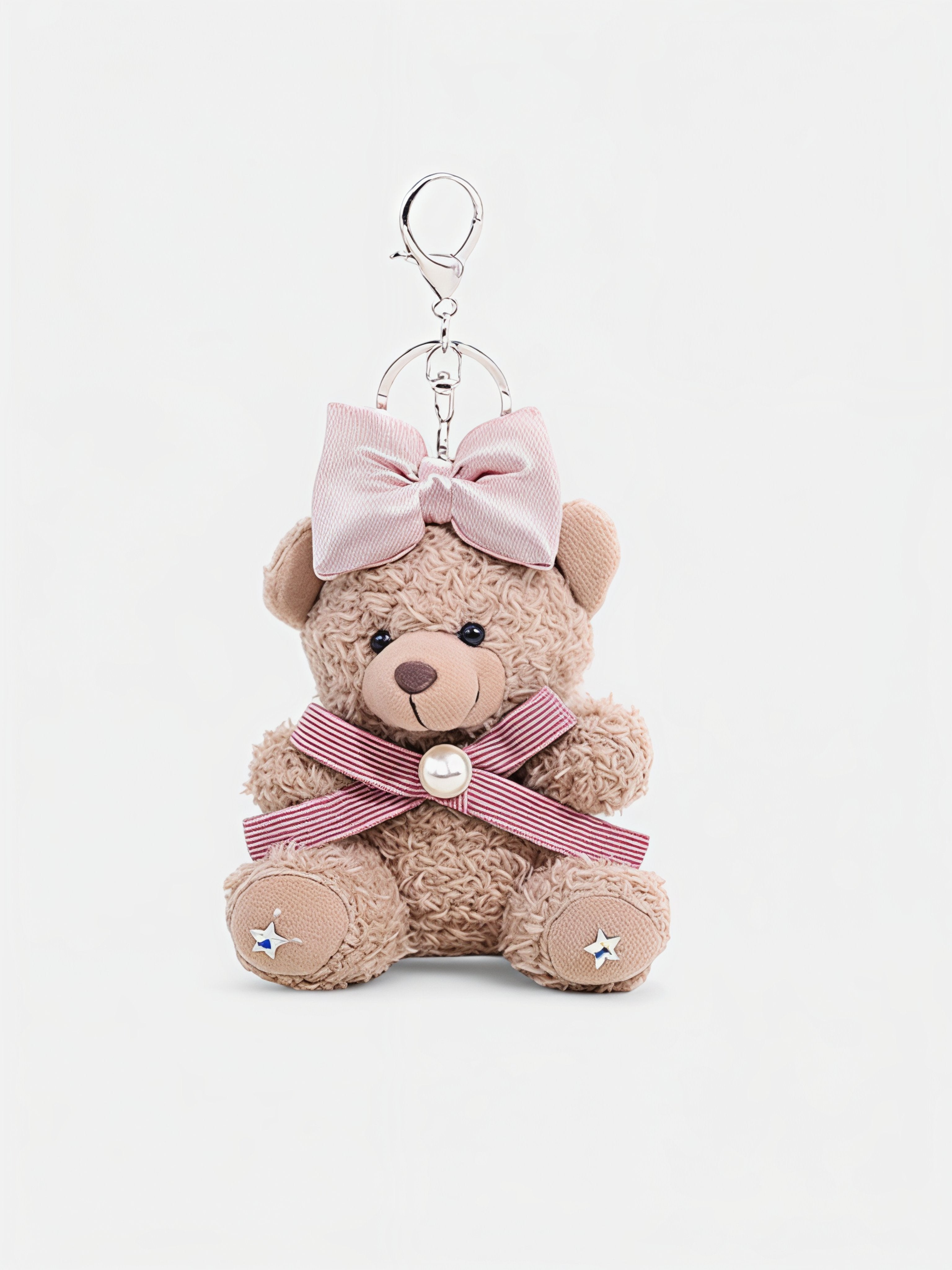 Pink Bow Teddy Bear Bag Charm - AmatoLeather 